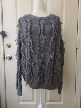 Storia Gray Fringe Crewneck Sweater